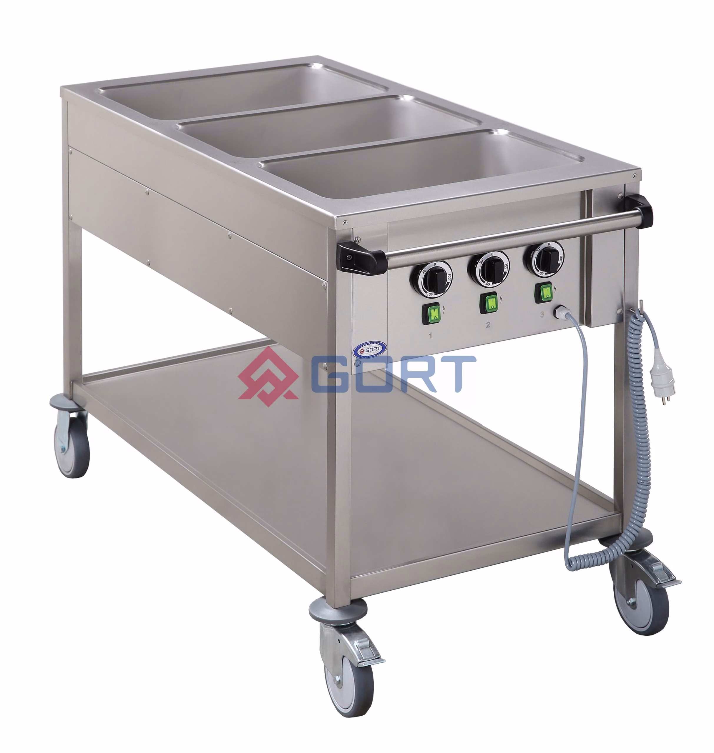 Bain-Marie-Wagen mit 3 Becken, Gestelltyp