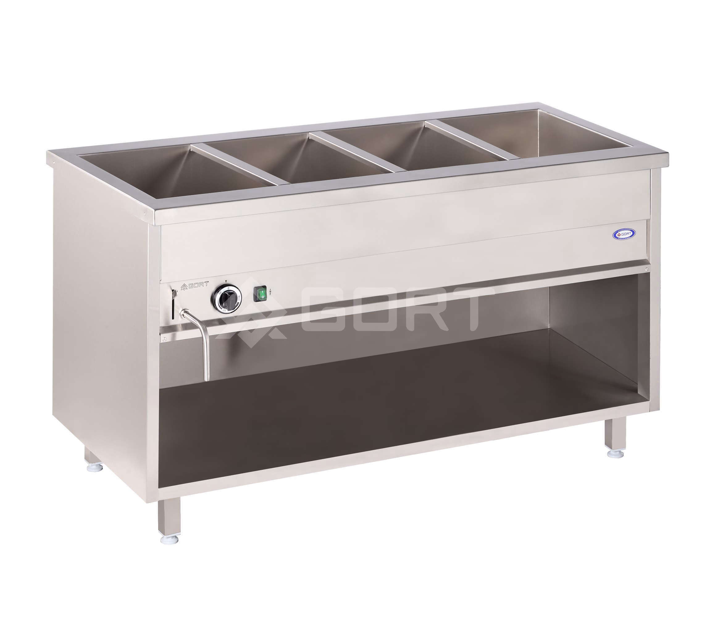 Freistehendes Bain-Marie 1 Fach (4xGN1/1), mit offenem Schrank