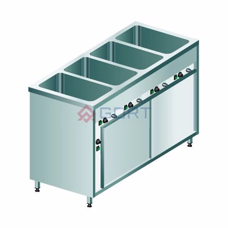 Freistehendes Bain-Marie mit 4 Fächern und Warmhalte-Schrank