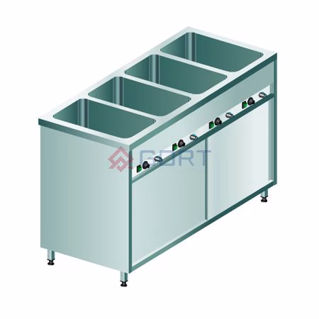 Freistehendes Bain-Marie mit 4 Fächern und neutralem Schrank