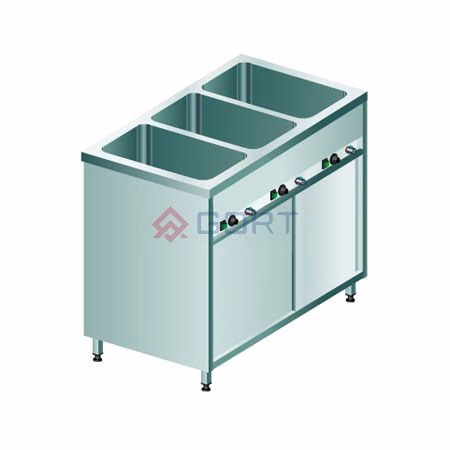 Freistehendes Bain-Marie 3 Fächer, mit neutralem Schrank