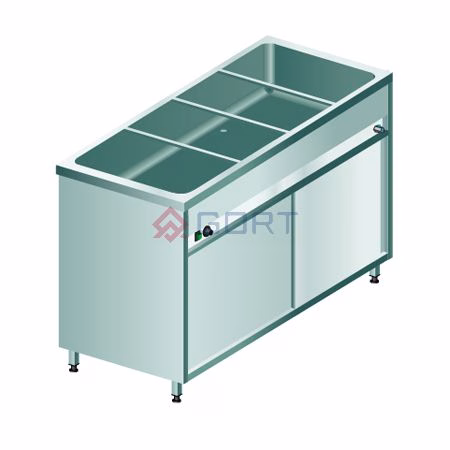 Freistehendes Bain-Marie 1 Fach (4xGN1/1), mit neutralem Schrank