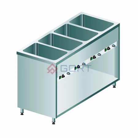 Freistehendes Bain-Marie 4 Fächer, mit offenem Schrank