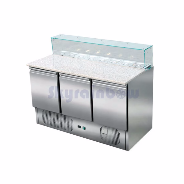 Pizzasaladette 3 Türen, eckiger Glasaufsatz, 137 x 70