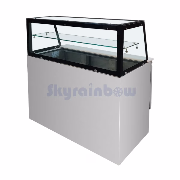 Saladette 3 Türen,137 x 70 gerader Glasaufbau, Klarglas mit schwarzem Rand